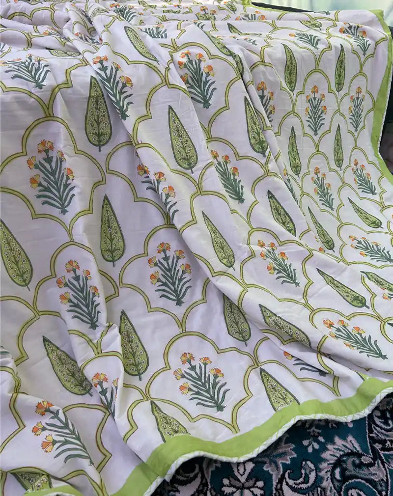 Floral Hand Block Print Cotton Dohar AC Blanket