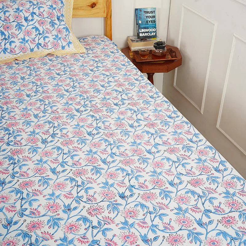 Florish Hand Block Printed Cotton Bedsheet Set