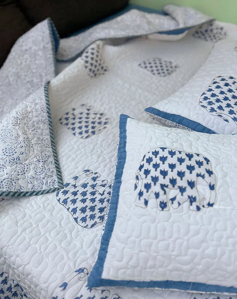 Hathi Hand Block Quilted Cotton Bedcover