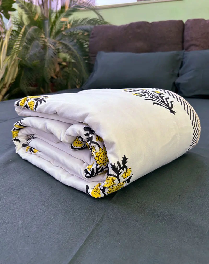 Hibiscus Hand Block Print Cotton Dohar AC Blanket