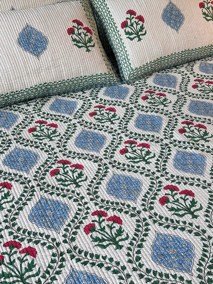 Organic Mulmul Cotton Quilted Bed Spread - Baghiya