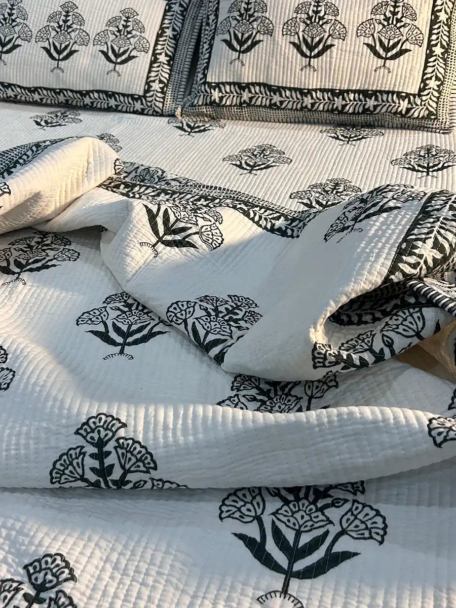Organic Mulmul Cotton Quilted Bed Spread - Mari
