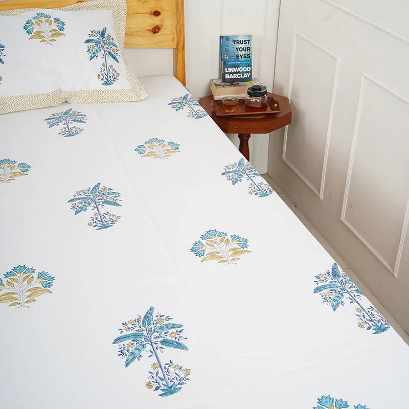 Palm Hand Block Printed Cotton Bedsheet Set
