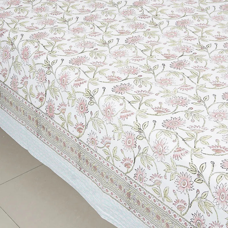 SunFlower Hand Block Printed Cotton Bedsheet Set